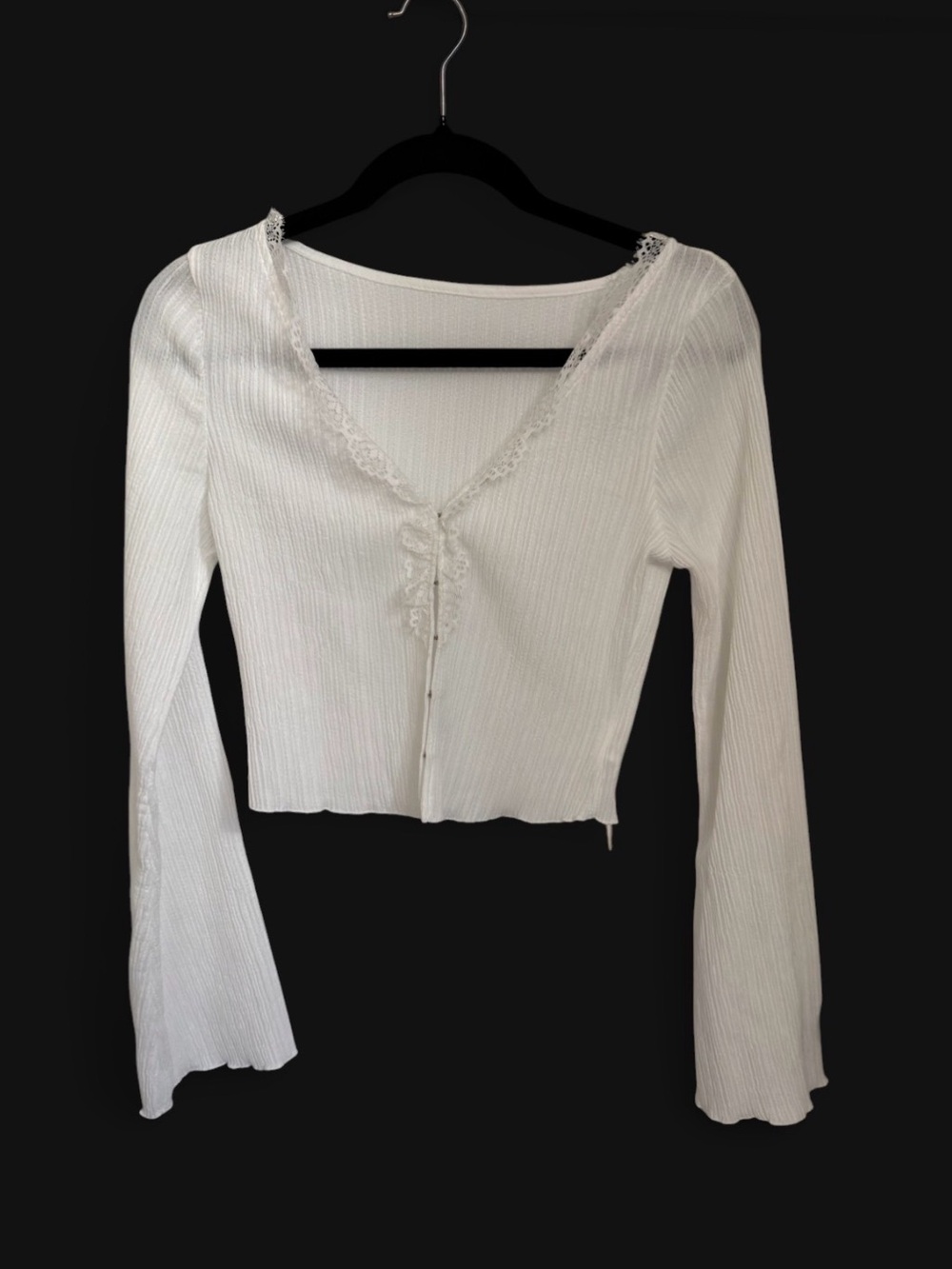 Balletcore, Coquette NWT Romantic Commense White Ribbed Lace Blouse size S